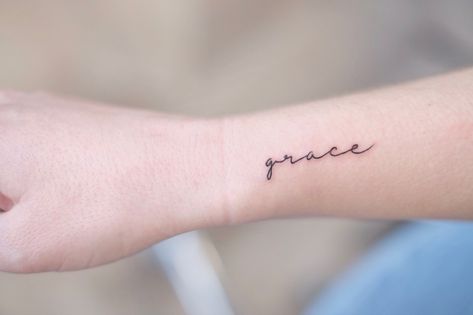 Grace Script Tattoo, Grace Cursive Tattoo, Grace Tattoo Ideas, Grace Tattoos For Women, Grace Tattoo, Grace Tattoos, Cursive Tattoos, Ink Inspiration, Delicate Tattoo