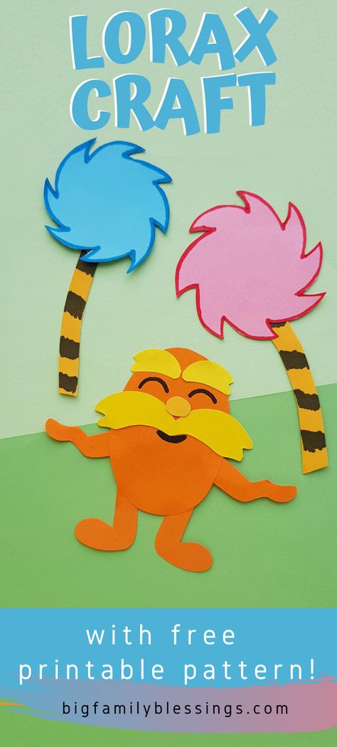 Lorax Tree Craft, Lorax Activities Kindergarten, Lorax Crafts Preschool, Lorax Drawing Easy, The Lorax Crafts, Truffula Trees Craft, Truffula Tree Craft, Lorax Crafts, Lorax Bulletin Board