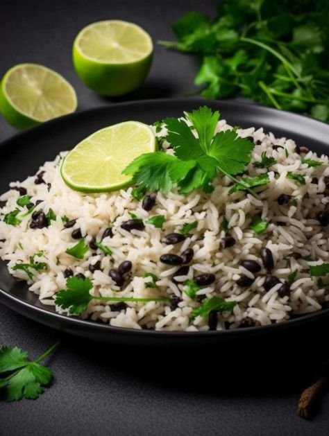 Zesty Cilantro Lime Rice with Black Beans Cilantro Lime Rice And Black Beans, Rice With Black Beans, Cilantro Recipes, Cilantro Rice, Fried Beans, Crunch Wrap, Mexican Meals, Rice And Beans, Lime Rice