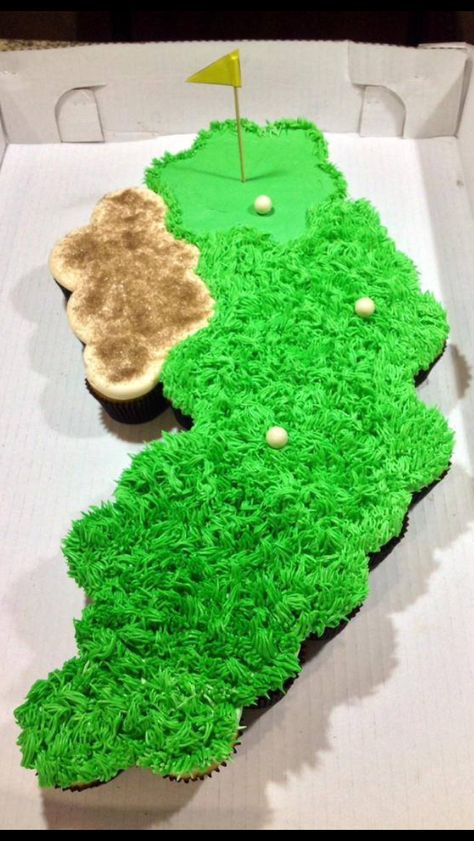 Golf course pull apart cupcakes. Golf Course Pull Apart Cupcakes, Golf Cupcakes, Golf Birthday Cakes, Golf Theme Party, Pull Apart Cupcake Cake, Pull Apart Cake, Golf Cake, Golf Birthday Party, Pull Apart Cupcakes