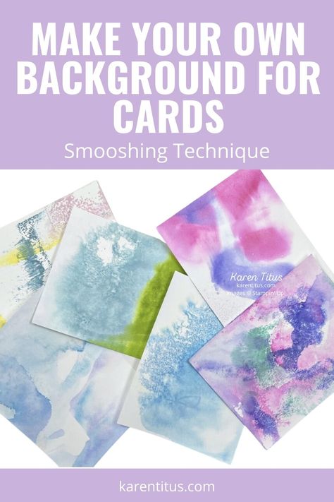 Smooshing is a fun watercolor technique where you “smoosh” the ink onto cardstock. This is a quick and fun way to experiment and create your own backgrounds for your cards! Click on the link for the tutorial. Card Craft // Card Ideas // Card Making // Card Design // Handmade Cards // Cards Handmade // Card Crafting Watercolor Stampin Up Cards, Smooshing Technique Cards, Ink Smooshing Cards, Watercolor Background Cards, Watercolor Stamping Techniques, Stampin Up Watercolor Technique, Watercolor Backgrounds For Cards, Handmade Painted Cards, Stampin Up Techniques Tutorials