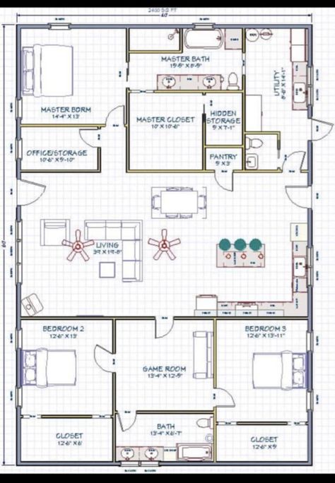 Single Story House Floor Plans, Metal Building House Plans, Metal House Plans, Barn Homes Floor Plans, Barn Loft, 3d Floor Plans, Barn House Design, Pole Barn House Plans, Cabin Floor