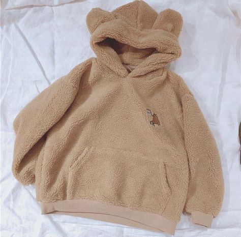 Kawaii Hoodies, Kawaii Bear, Rose Clothing, Korean Clothes, Stylish Hoodies, Velvet Coat, Bear Ears, Sleeve Pattern, Cotton Coat