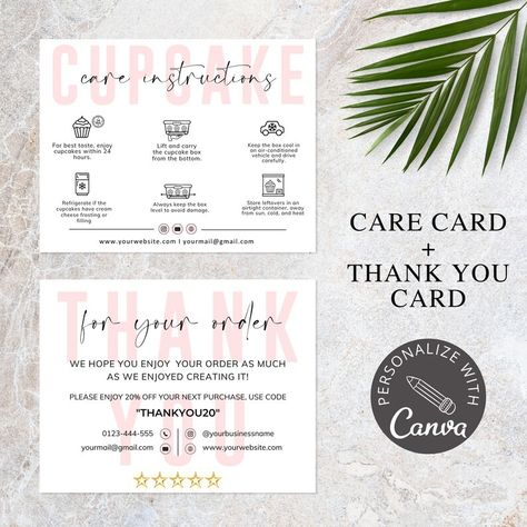 Cupcake Care Instructions Canva Template Editable Care Card for Cupcake Orders Bakery Packaging Insert I Thank You Card - Etsy Italy Bakery Packaging, Cupcake Boxes, Bakery Logo, Social Icons, Care Card, I Thank You, Baking Tips, Thank You Notes, Canva Template