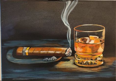 Pile Of Ashes, Outstanding Painting, Puerto Rico Art, Acrylic Tutorials, Acrylic Artists, Cocktail Art, Boat Art, Cigars And Whiskey, Pastel Pencils