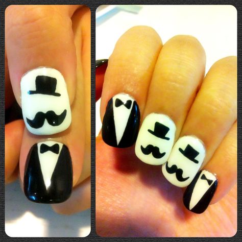 My DIY mustache gentleman nail design I did two weeks ago for Movember :) Bowtie Nails, Diy Mustache, Mustache Nails, Black Fingers, Mustache Party, Mustache Styles, Nails Design, So Cool, Nail Design