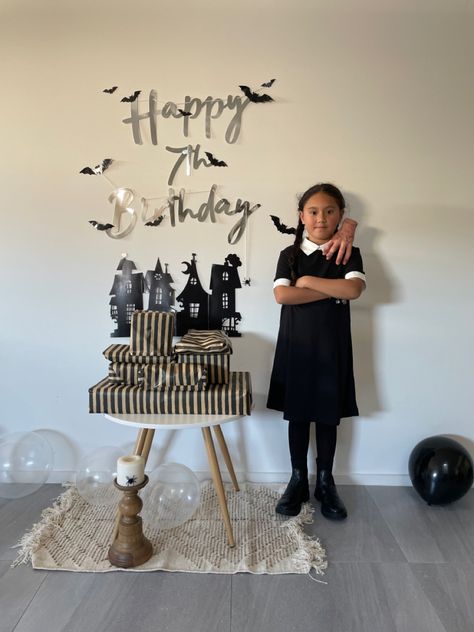 Wednesday Addams party decor Wednesday Adams Birthday, Cats In Halloween Costumes, Addams Family Theme Party, Wednesday Addams Birthday, Wednesday Birthday, Wednesday Party, Addams Family Theme, Wednesday Adams, 4 Birthday