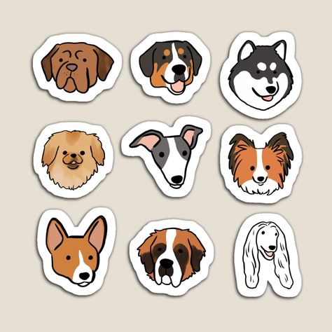 Get my art printed on awesome products. Support me at Redbubble #RBandME: https://www.redbubble.com/i/magnet/Cute-dog-faces-illustration-pack-by-Yarafantasyart/138225423.TBCTK?asc=u Dog Face Illustration, Faces Illustration, Dog Faces, Dog Kitchen, Face Illustration, Dog Nails, Different Dogs, Face Stickers, Dog Stickers