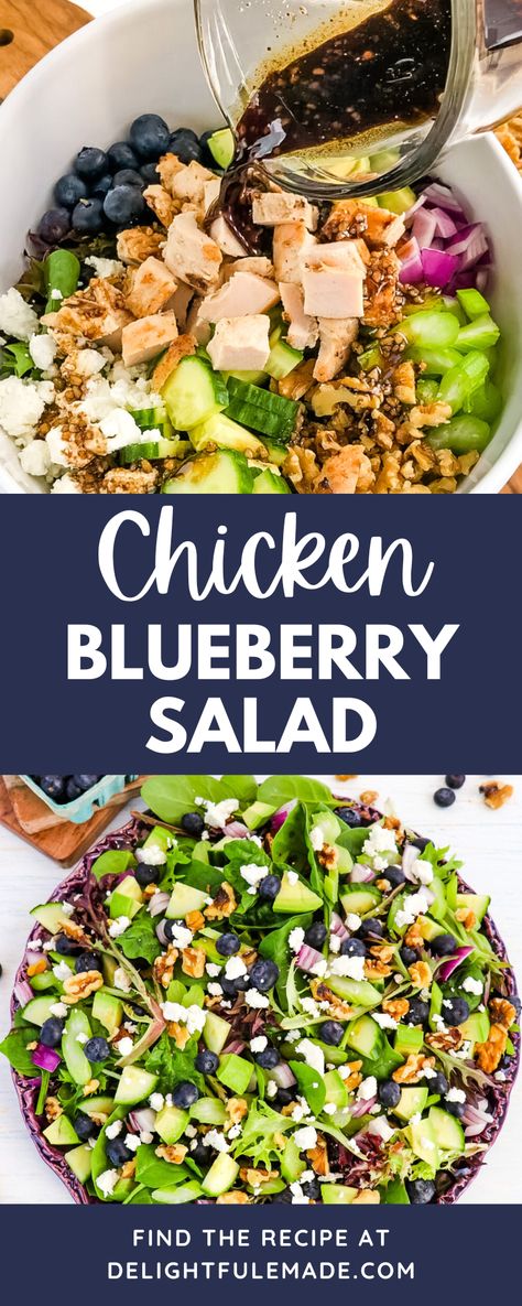 Chicken Salad With Blueberries, Chicken Blueberry Salad, Spring Mix Salad Recipes, Blueberry Salad Recipes, Goat Cheese Crumbles, Boat Recipes, Mix Salad, Walnut Chicken, Spring Mix Salad