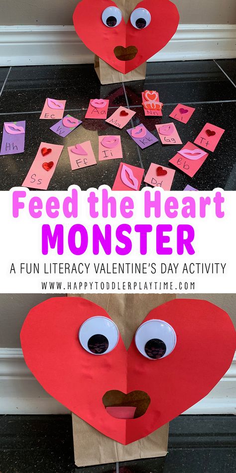 Literacy Activity For Toddlers, Heart Monster, Valentine's Activities, Preschool Valentines Activities, Preschool Valentine Crafts, February Crafts, Valentine's Day Crafts, Valentines Games, Preschool Valentines