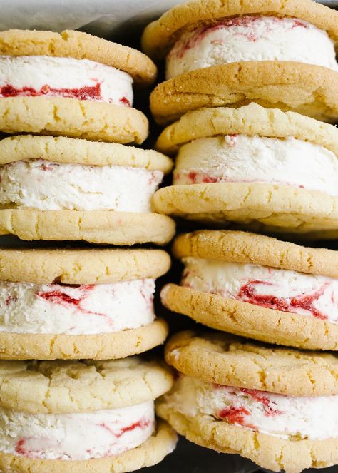 Sugar Cookie Ice Cream Sandwich, Raspberry Ripple Ice Cream, Cookie Ice Cream Sandwiches, Cookie Ice Cream, Baking Journal, Delish Desserts, Raspberry Ripple, Ice Cream Cookie Sandwich, Ice Cream Sandwiches