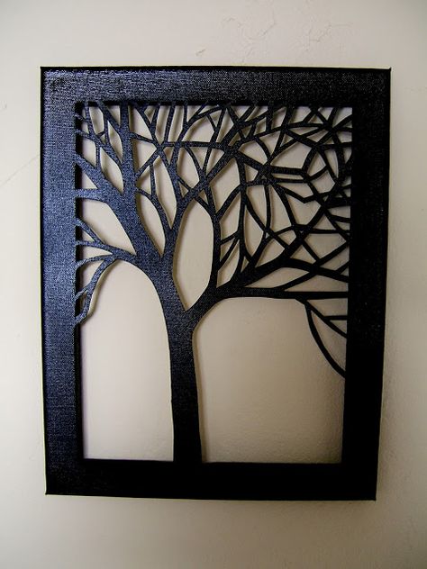 Cut Canvas - Lay canvas facedown and cut designs from behind. They would look great grouped together. There are several more varieties on blog. Metal Tree Wall Art, Deco Originale, Tree Silhouette, Cut Canvas, Canvas Crafts, Kirigami, Silhouette Cut, Diy Canvas, Diy Wall Art