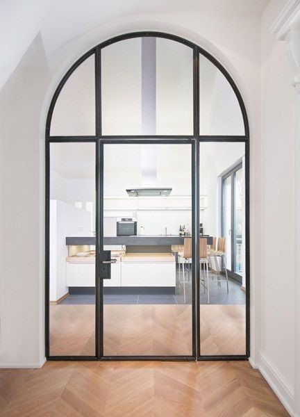 Kitchen Window Design, Steel Frame Doors, Classic Window, Corporate Office Design, Living Place, Steel Windows, Farmhouse Inspiration, Glass Doors Interior, Arched Doors