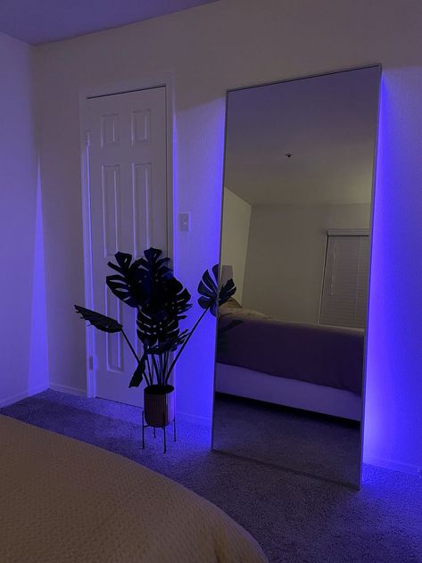 Adding these LED lights to my mirror completely changed the vibe of my room😍 #partnerlink Aesthetic Bathroom Led Lights, Led Living Room Ideas, Rave Room, Hypebeast Room, My Mirror, Latest Living Room Designs, Paris Decor, Lights For Bedroom, Aesthetic Bathroom