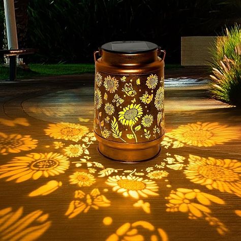 Amazon.com: anytalk Sunflower Solar Lantern Lights, Outdoor Solar Lanterns Garden Decor, Hanging Solar Lantern for Backyard Porch Patio Table Yard Balcony Lawn Pathway, Gifts for Women Grandma Mom : Tools & Home Improvement Lantern Lights Outdoor, Vintage Cutouts, Backyard Porch Patio, Solar Lantern Lights, Solar Hanging Lanterns, Backyard Layout, Solar Lantern, Backyard Porch, Relaxing Atmosphere