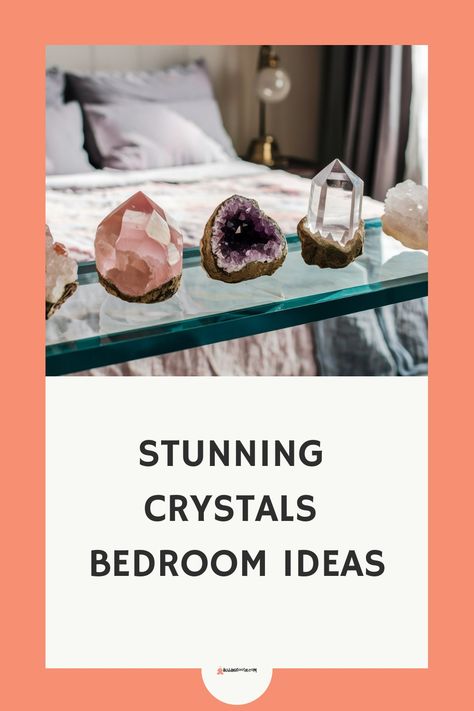 Stunning crystals displayed on a glass shelf with bed in the background, suggesting bedroom decor ideas. Crystals For Bedroom, Crystal Decor Ideas, Bedroom Crystals, Crystals Bedroom, Crystal Bedroom, Best Healing Crystals, Selenite Lamp, Power Of Crystals, Healing Crystals For You