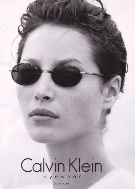 Christy Turlington for Calvin Klein eyewear Eyewear Advertising, 90s Fashion Icons, 90s Glasses, Ali Michael, Eyewear Campaign, Original Supermodels, 90s Supermodels, Linda Evangelista, Christy Turlington