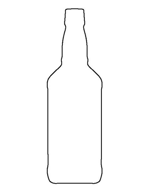 Whiskey bottle pattern. Use the printable outline for crafts, creating stencils, scrapbooking, and more. Free PDF template to download and print at http://patternuniverse.com/download/whiskey-bottle-pattern/ Whiskey Bottle Labels, Printable Drawings, Bottles Craft, Bottle Template, Drawing Apple, Wine Label Template, Bottle Cake, Bottle Drawing, Cake Templates