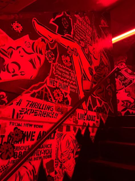 Paint The Town Red Aesthetic, Jersey Club Aesthetic, Red Street Aesthetic, Spray Painting Aesthetic, Red Club Aesthetic, Red 90s Aesthetic, Red Aesthetic Night, Red Punk Aesthetic, Sin City Aesthetic