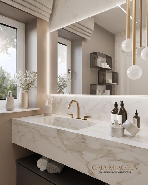 Gaia Miacola, Toilet And Bathroom Design, Bathroom Sink Design, Calacatta Gold, Sink Design, Dream House Interior, Bathroom Interior, Bathroom Sink, Reno