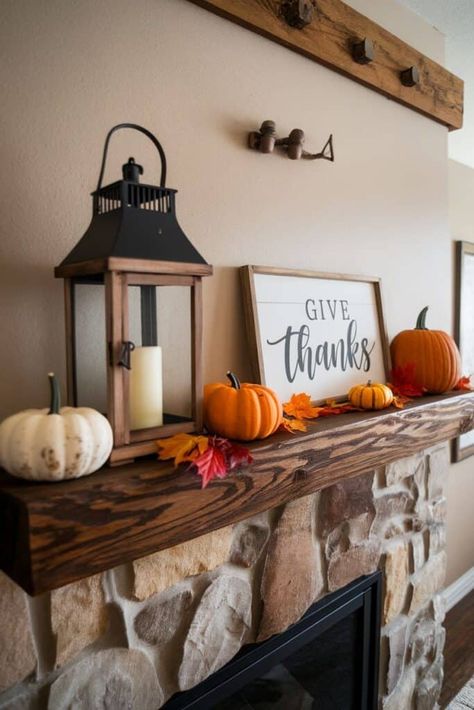 13 Fall Mantle Decor Ideas to Warm Your Home with Autumn Magic (List) White Ceramic Pumpkins, Fall Mantle Decor, Fall Mantle, Glass Votives, Rustic Pumpkin, Textile Tapestry, Autumn Magic, Plaid Throw, Fall Table