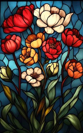 ↑↑↑ Larger size on website 🔸 This image shows a stained glass window depicting a bouquet of flowers. The flowers are a mixture of Flower Stained Glass, A Bouquet Of Flowers, Stained Glass Flowers, White And Orange, Bouquet Of Flowers, Stained Glass Window, Glass Flowers, Stained Glass Patterns, Stained Glass Windows