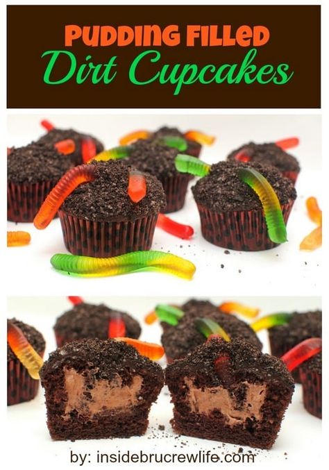 Dirt Cupcakes, Chocolate Deserts, Brownie Desserts, Gummy Worms, Cookie Crumbs, Halloween Desserts, Dessert Cupcakes, Yummy Cupcakes, Yummy Sweets