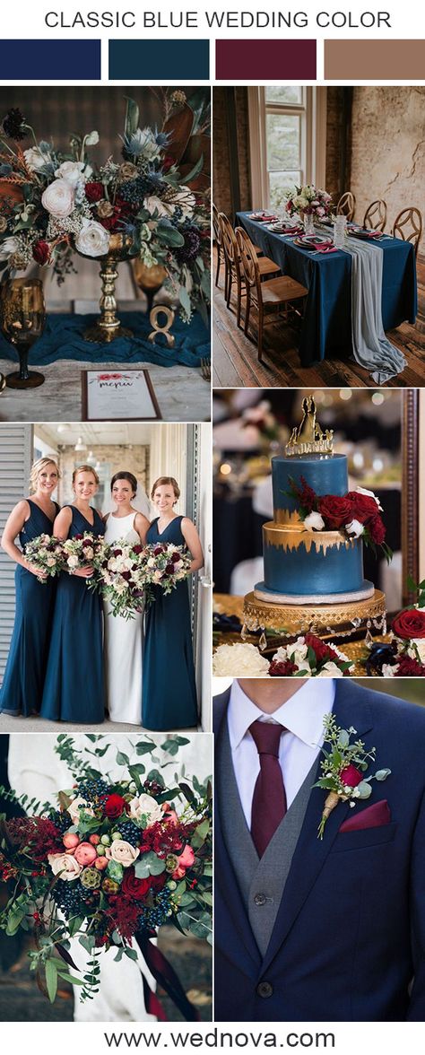 wedding ideas — 15 Perfect Wedding Photo Ideas You Will Want to... Dark Teal And Burgundy Wedding, Teal And Burgundy Wedding, Deep Red Wedding, Classic Blue Wedding, Burgundy Wedding Colors, Wedding Colors Red, Wedding Color Ideas, Wedding Color Trends, Pantone Color Of The Year