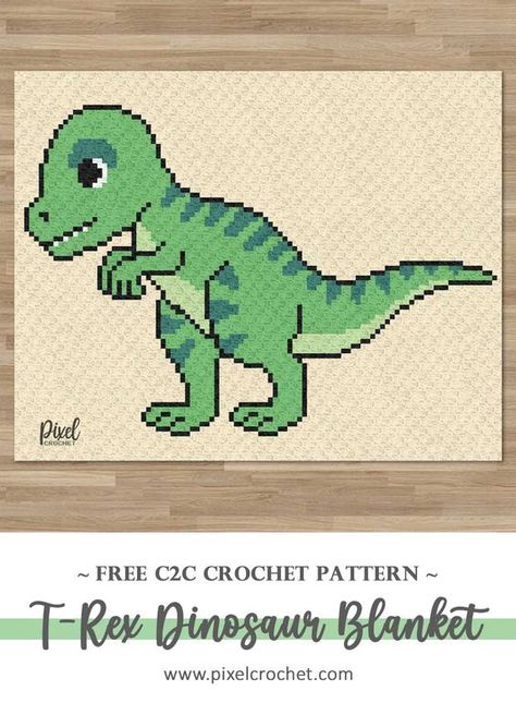 C2C T-Rex Blanket Pattern – Pixel Crochet Free Crochet Patterns For Afghans C2c, Dinosaur Blanket Crochet, Hekel Patrone, Dinosaur Patterns, C2c Patterns, Corner To Corner Crochet Pattern, Crochet Blanket Border, Crochet C2c Pattern, C2c Blanket