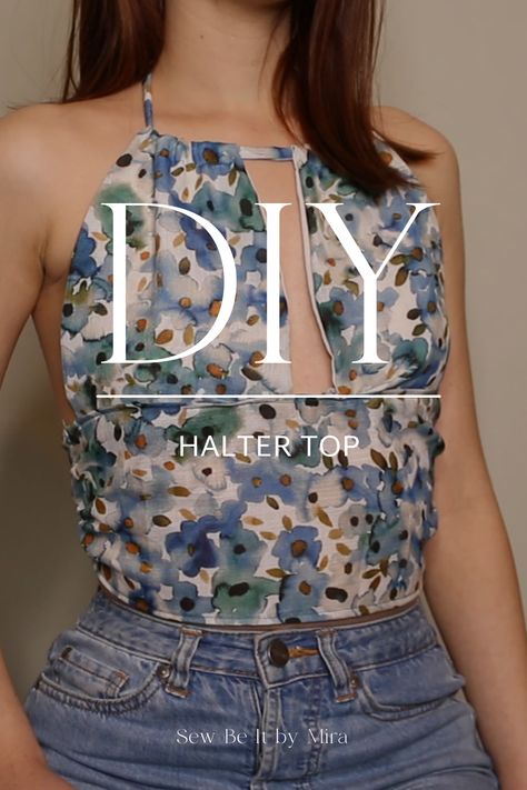 Easy Diy Halter Top, Easy Halter Top Pattern Sewing, Simple Crop Top Sewing Pattern, Halter Pattern Sewing, How To Sew A Cami Top, Simple Top Pattern Free Sewing, Easy Sew Tops For Women, Easy Summer Tops To Sew, Sewing Top Tutorial