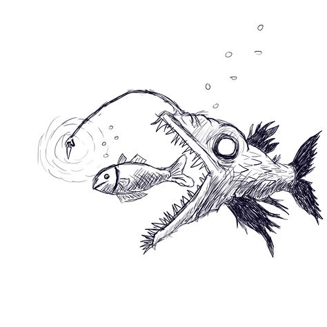 Fish eats Fish. Fish Eating Fish Drawing, Angler Fish Tattoo, Fish Eating, Knife Drawing, Drawn Fish, Fish Drawing, Hand Drawings, Doodle Notes, Notes Journal