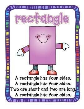 Rectangle poem Shape Poems, Shape Songs, Teaching Shapes, Shapes Preschool, Prek Math, Room Mom, Preschool Songs, E Mc2, First Grade Math