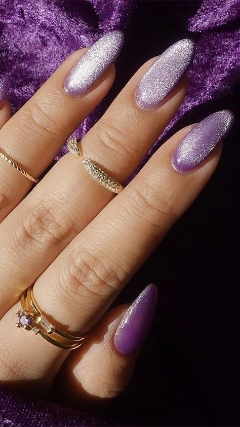 20 Purple Nail Ideas That Prove It's the Next Big Shade Purple Magnetic Nail Polish, Light Purple Metallic Nails, Concert Nails Purple, Icy Purple Nails, Purple And Silver Nails Short, Nails To Match Purple Dress, Prom Nails For Purple Dress, Nails With Purple Dress, Sparkle Purple Nails