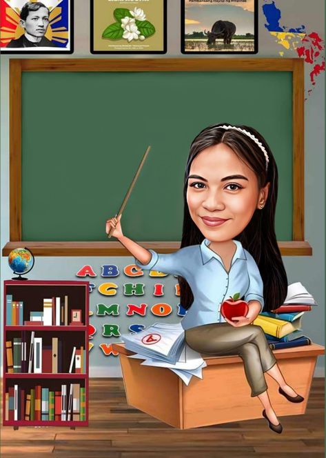 Teacher Caricature Drawing, Teachers Cartoon Pic, Teacher Cartoon Character Animation, Caricature Teacher, Teachers Cartoon, Food Background Wallpapers, Camping Drawing, Cartoon Template, Baby Blue Background