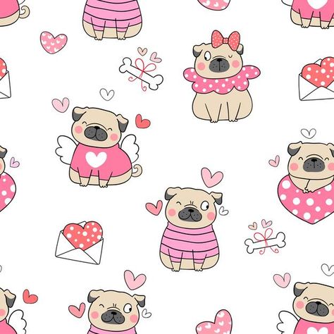 Valentine Dog Drawing, Valentines Day Doodles, Valentine Kids, Pet Grooming Salon, Seamless Wallpaper, Valentines Day Dog, Doodle Style, Patterns Ideas, Dog Valentines