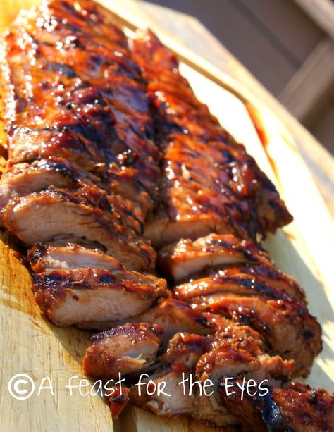 A Feast for the Eyes: Chinese/Asian-Style Glazed Grilled Pork Tenderloin with Asian Slaw Pork Eye Fillet Recipes, Chinese Boneless Spare Ribs, Boneless Spare Ribs, Chinese Meals, Asian Ingredients, Loin Recipes, Cooks Country, Asian Bbq, Pork Sirloin