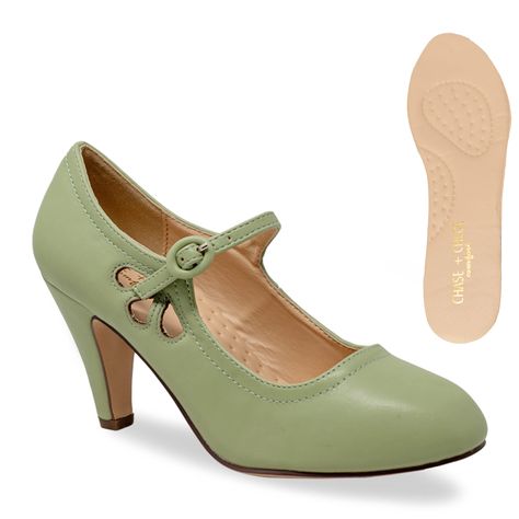 Chase & Chloe Kimmy-21 Women's Round Toe Pierced Mid Heel Mary Jane Style Dress Pumps 1950s Womens Shoes, Mary Jane Pumps, Mary Jane Heels, Dress Shoes Womens, Pump Dress, Mary Jane Shoes, Mid Heel, Pump Shoes, Style Dress