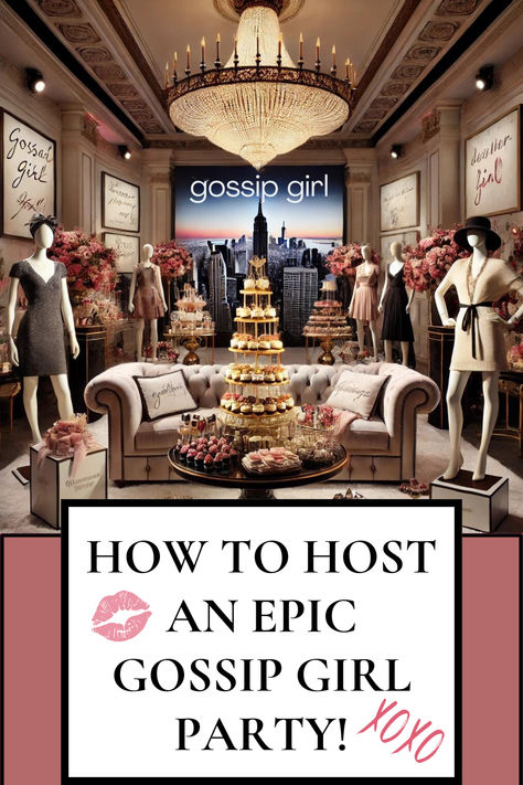 Elevate your next gathering with our ultimate guide to hosting a Gossip Girl-themed party. From chic invitations and luxurious decor to a curated playlist and scandalous party games, this blog has everything you need to throw an unforgettable Upper East Side soirée. Dive into the world of Manhattan’s elite and make your party the talk of the town. XOXO! Blair Waldorf Birthday Party, Gossip Girl Invitation, 2024 Party Themes, Rom Com Birthday Party, Gossip Girl Bachelorette Party, Gossip Girl Themed Birthday Party, Gossip Girl Party Aesthetic, Gossip Girl Themed Party, Gossip Girl Birthday Party