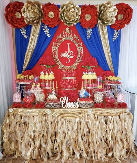 Red Blue And Gold Quince, Red And Royal Blue Quinceanera Theme, Blue And Red Quinceanera Ideas, Red And Blue Quinceanera Theme, Royal Blue Quinceanera Theme, Red Quinceanera Theme, Red Party Themes, Blue Quinceanera Theme, Beauty And The Beast Quince