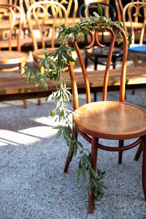 greenery garland on wedding ceremony chairs Olive Decor, Wedding Ceremony Chairs, Ceremony Chairs, Commitment Ceremony, Greenery Garland, Wedding Wraps, Marquee Wedding, Modern Urban, Chair Decorations