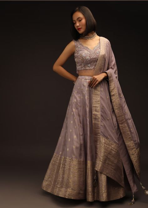 Brocade Dupatta, Lavender Lehenga, Silk Lehenga Choli, Paisley Motifs, Wedding Lehenga Designs, Lavender Silk, Dusty Lavender, Lehnga Dress, On The Border