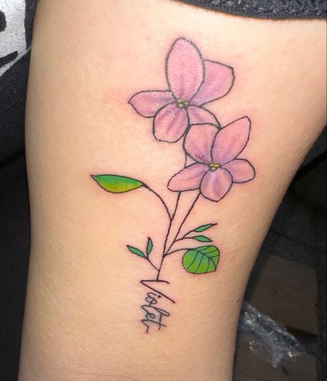 Violet Flower Name Tattoo, Violet Name Tattoo, Flower And Name Tattoo, Flower Name Tattoo, Violet Name, Violet Flowers, Flower Names, Name Tattoo, Violet Flower