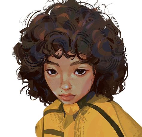 Art work • Instagram Portrait For Instagram, Painting Hair Digital, How To Shade Curly Hair Digital, Painting Style Digital Art, Curly Hair Shading, Curly Hair Rendering, Shading Curly Hair, Hair Painting Art, Painting Curly Hair