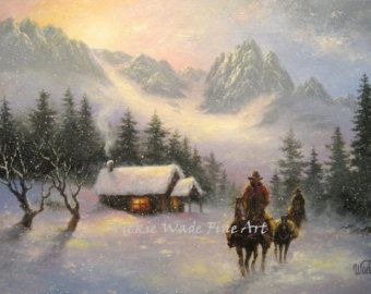 Snowy Cabin CANVAS Giclee Print 12X16 cowboys by VickieWadeFineArt Snowy Mountain Cabin, Cowboys Art, Snow Paintings, Snowy Cabin, Cabin Art, Western Wall Art, Winter Szenen, Lake Painting, Painting Snow