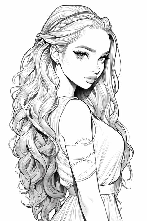 Long Hair Sketch, Coloring Pages Of People, Barbie Black And White, Manga Coloring Pages, People Coloring Pages, Manga Coloring Book, Color Drawing Art, Barbie Coloring, Barbie Coloring Pages