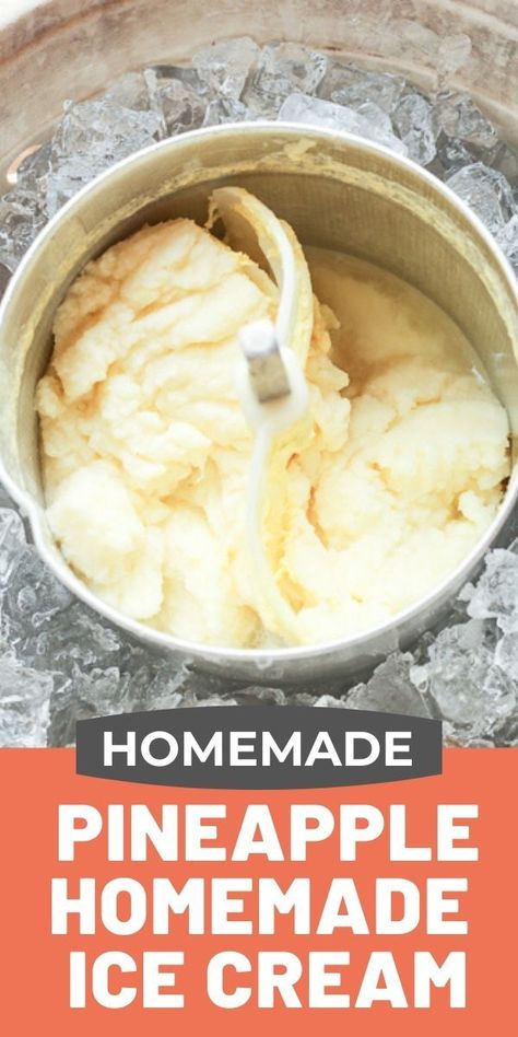 This homemade pineapple ice cream uses only 3 ingredients and the electric ice cream maker and is an excellent summer dessert. This ice cream is great for summer evenings, picnics, meals on the patio, or to eat while you're grilling out. It uses pineapple soda and only 2 other ingredients.Try making this easy summer dessert recipe this weekend! #summer #dessert #recipes #icecream #pineapple Homemade Pineapple Ice Cream, Pineapple Ice Cream Recipe, Pineapple Soda, Homemade Ice Cream Recipes Machine, Home Made Ice Cream, Easy Summer Dessert Recipes, Pineapple Ice Cream, Ice Cream Recipes Machine, Easy Homemade Ice Cream