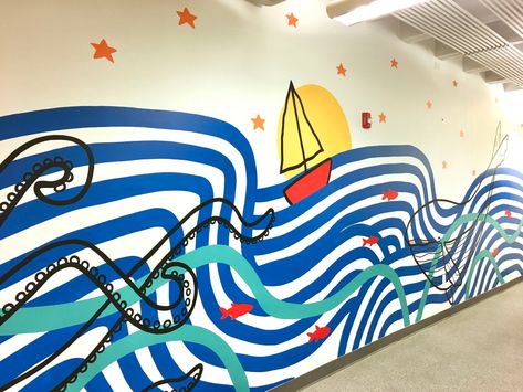 Town Lake YMCA Youth Room mural by Avery Orendorf seen at Townlake YMCA, Austin | Wescover Environmental Aesthetic, Kids Church Rooms, Indoor Mural, Mural Inspiration, Mural Artist, School Murals, Murals For Kids, Youth Room, Nursery Room Design