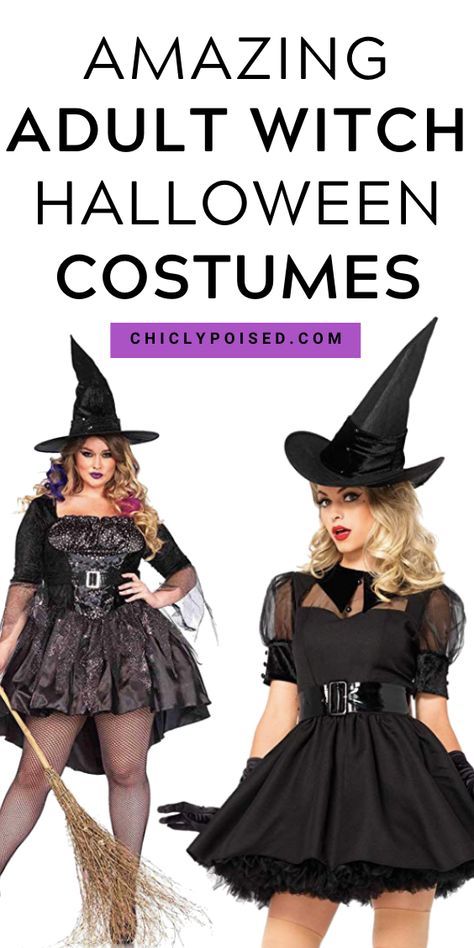 Amazing adult witch Halloween costumes. #halloweencostumes #witchhalloweencostumes Pretty Witch Costume For Women, Authentic Witch Costume, Witches Costumes For Women Diy, Group Witch Costumes, Adult Witch Costumes For Women, Funny Witch Costumes, Witch Party Outfit, Unique Witch Costumes, Homemade Witch Costumes For Women