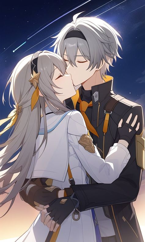 Honkai Star Rail Caelus X Firefly, Honkai Star Rail Firefly X Caelus, Caelus Honkai Star Rail Fan Art, Hsr Firefly, Stellaron Hunters, Fox Anime, Firefly Art, Honkai Starrail, Anime Couple