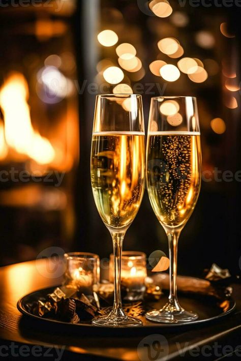 Champagne in front of a fireplace on a holiday eve celebration, Merry Christmas, Happy New Year and Happy Holidays wishes, generative ai New Years Eve Pictures, Happy Holidays Wishes, Vector Texture, Merry Christmas Happy New Year, Christmas Happy New Year, Christmas Happy, A Holiday, New Years Eve, Christmas And New Year